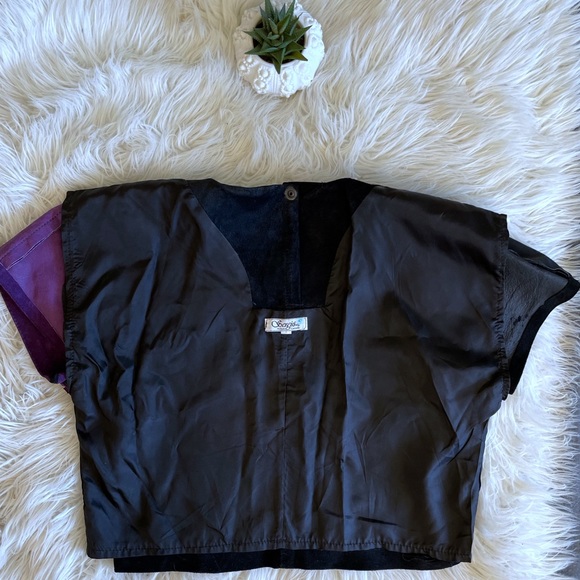 Vintage 1980s patchwork suede & leather purple & black short sleeve top 🇨🇦 - Picture 14 of 14